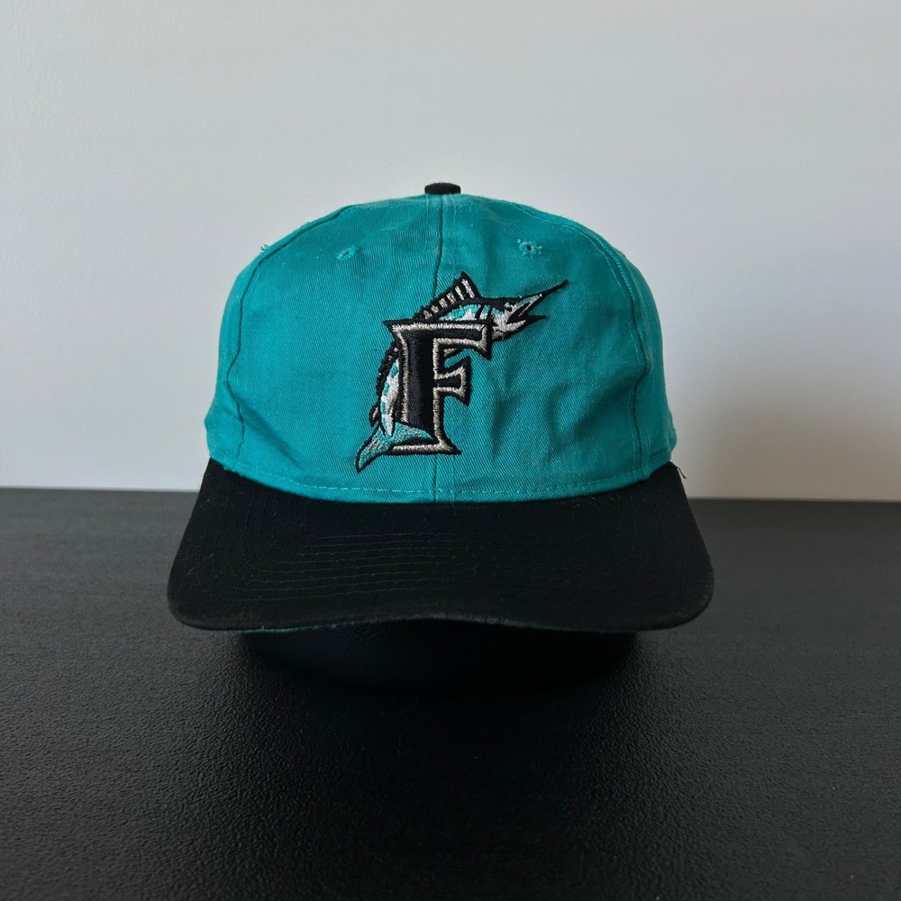 Vintage 90s Florida Marlins Hat Cap Snap Back Adjustable Green MLB Baseball Logo